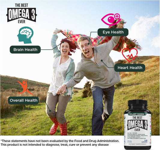 120 Vegan Algae Omega 3 Capsules - Plant Based Fish Oil Alternative - Made in USA - Heart Health & Stress Relief Supplement