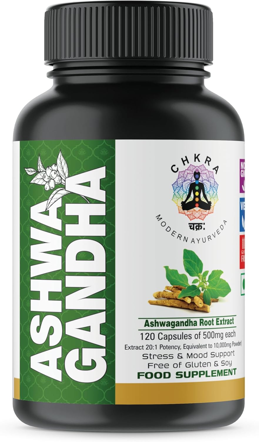 120 Vegan Ashwagandha Capsules - Organic Powder & Root Extract - 10,000mg Equivalent - Stress Relief & Mood Enhancer - 4 Month Supply