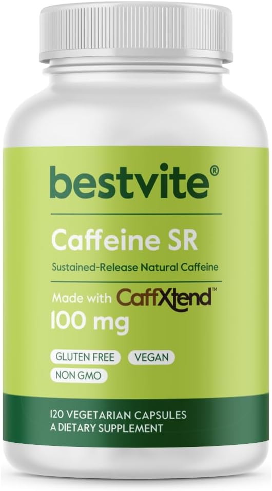 120 Vegetarian Capsules of BESTVITE 100mg Sustained Release Caffeine Pills - Vegan, Non GMO, Gluten Free Natural Caffeine