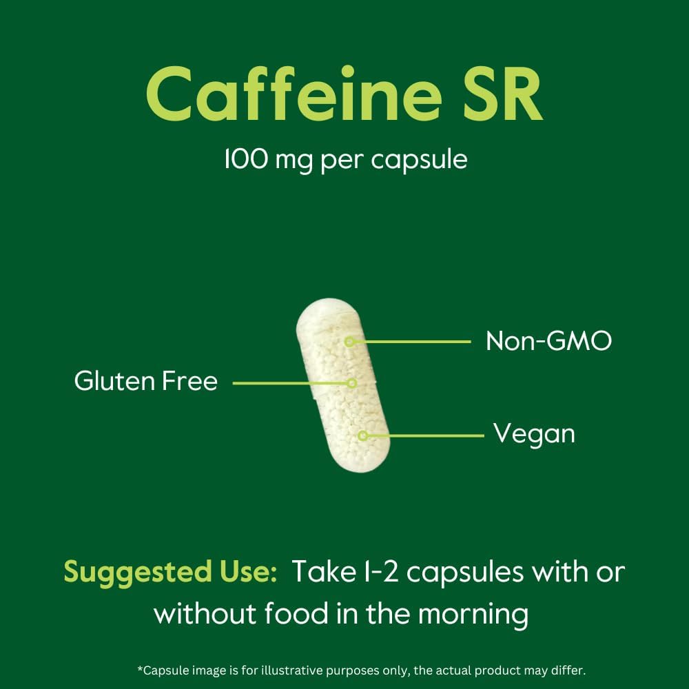 120 Vegetarian Capsules of BESTVITE 100mg Sustained Release Caffeine Pills - Vegan, Non GMO, Gluten Free Natural Caffeine