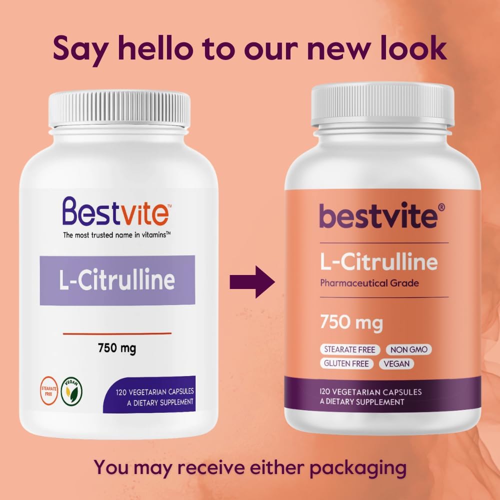 120 Vegetarian Capsules of BESTVITE L-Citrulline 750mg - Non-GMO, Gluten-Free, Vegan - No Stearates, No Silica, No Fillers