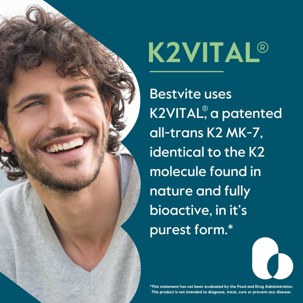 120 Vegetarian Capsules of BESTVITE Vitamin K2 100 mcg as MK-7 with K2VITAL - Non GMO, Vegan & Gluten Free