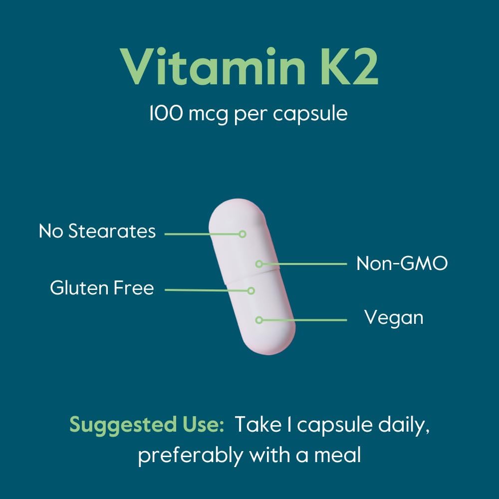 120 Vegetarian Capsules of BESTVITE Vitamin K2 100 mcg as MK-7 with K2VITAL - Non GMO, Vegan & Gluten Free