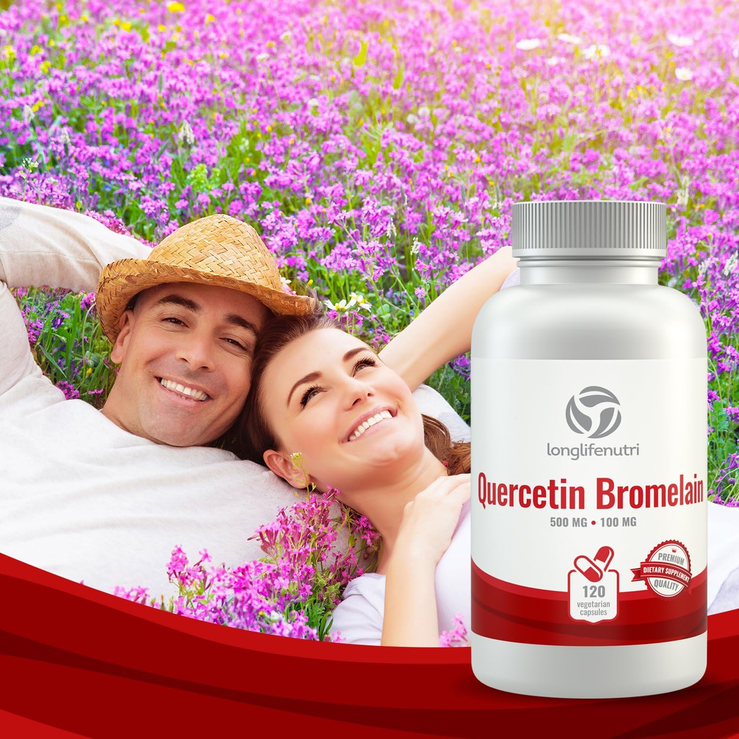 120 Vegetarian Capsules of LongLifeNutri Quercetin 500mg with Bromelain 100mg | Natural Antioxidant Relief Complex | Dihydrate Pure Powder Extract