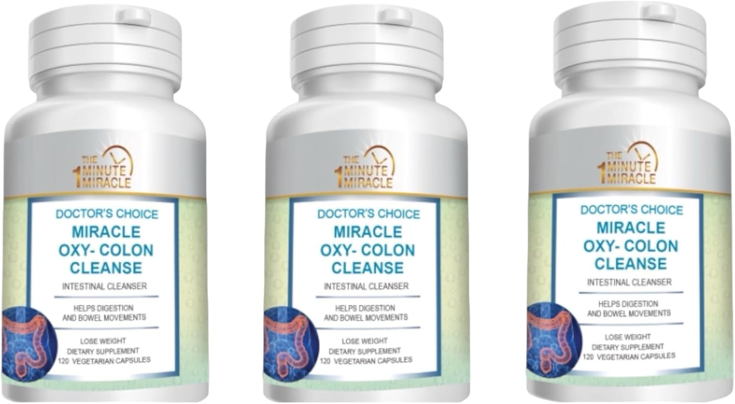 120 Vegetarian Capsules of One Minute Miracle Oxy-Colon Vegan Colon Cleanser - Pack of 3 Bottles