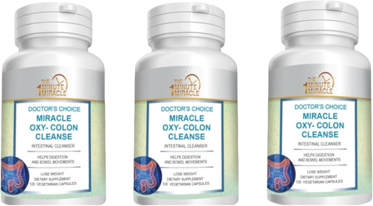 120 Vegetarian Capsules of One Minute Miracle Oxy-Colon Vegan Colon Cleanser - Pack of 3 Bottles