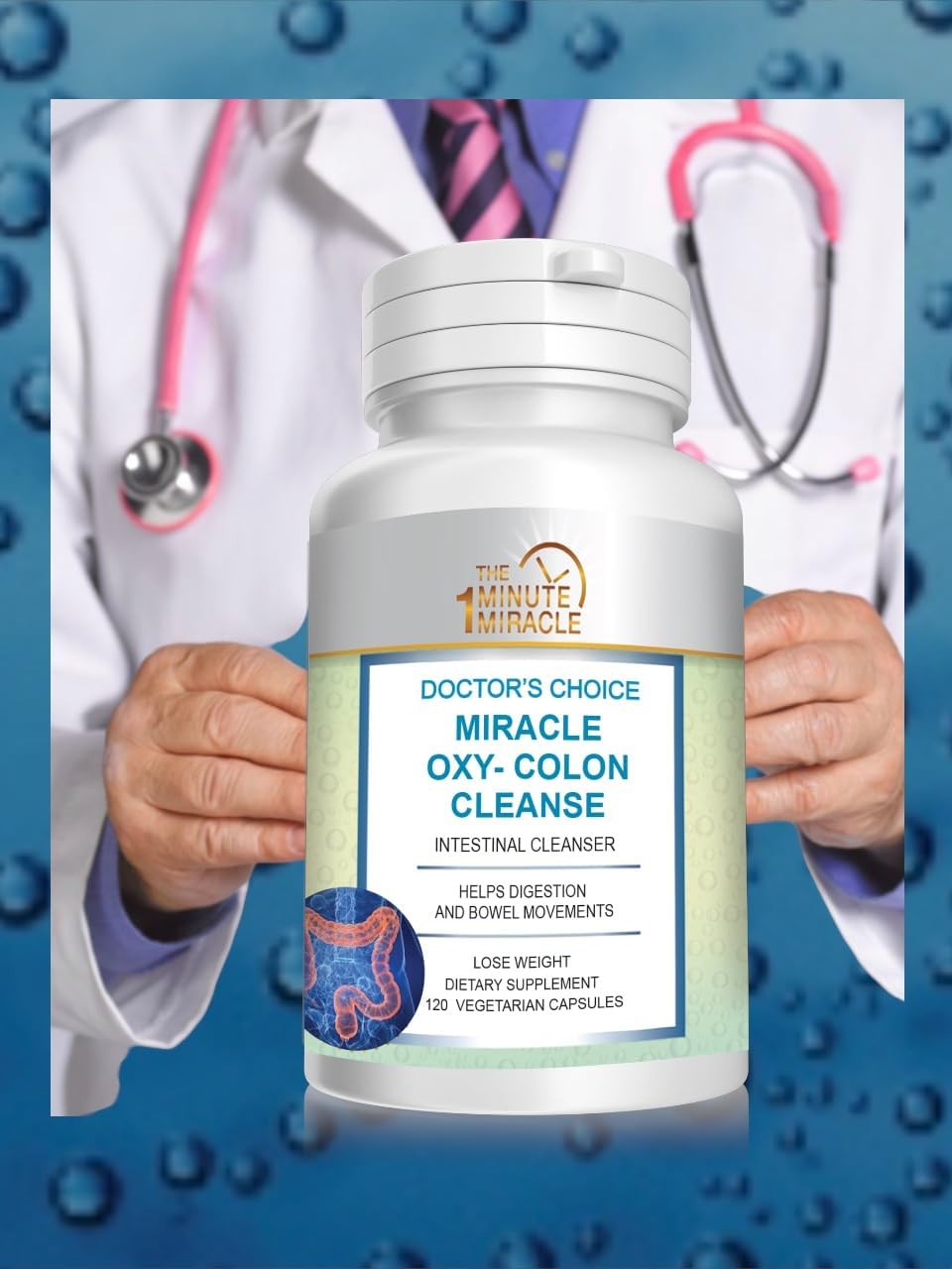 120 Vegetarian Capsules of One Minute Miracle Oxy-Colon Vegan Colon Cleanser - Pack of 3 Bottles