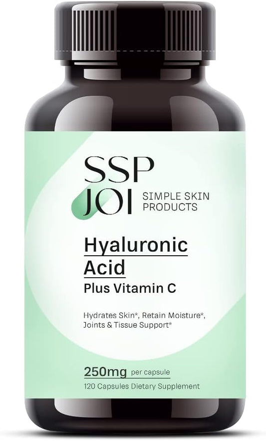 120 Veggie Capsules of sspjoi Hyaluronic Acid 250mg and 50mg Vitamin C - Promotes Skin Hydration and Joint Lubrication for Youthful Skin
