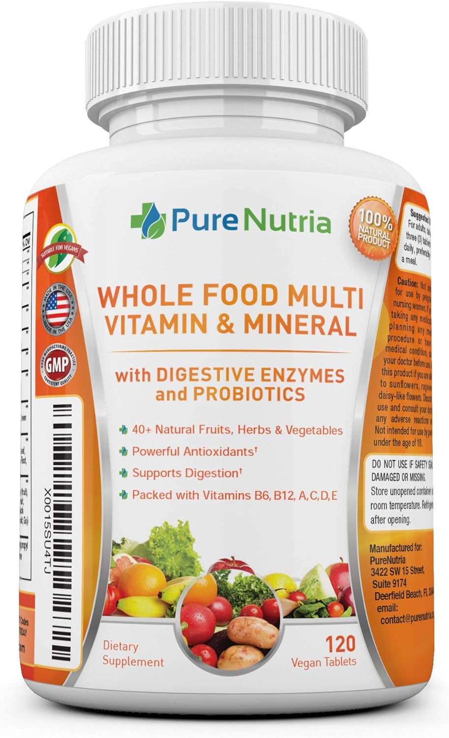 120 Whole Food Multivitamins with Probiotic Enzymes for Men and Women - Rich in WholeFood and Herbal Ingredients - Supports Digestive Health with Powerful Antioxidants
