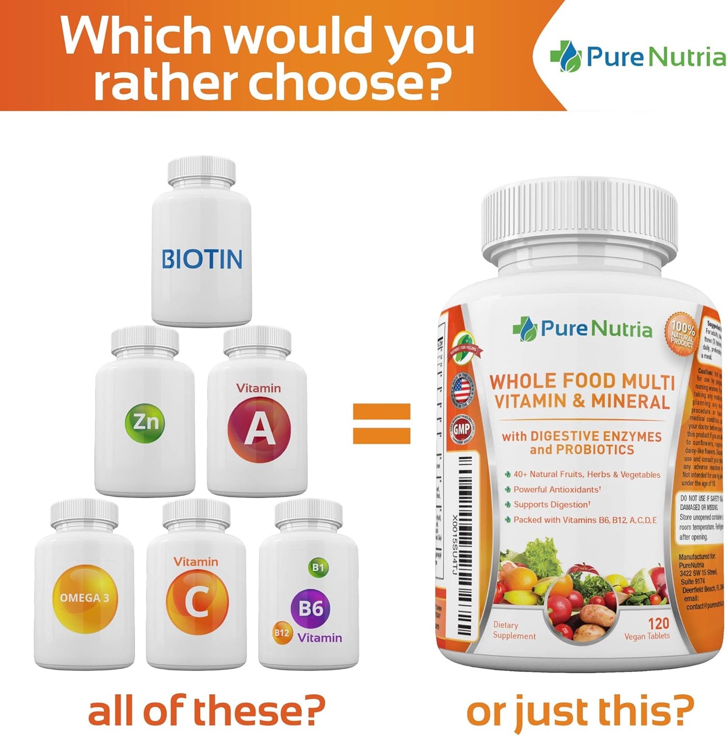 120 Whole Food Multivitamins with Probiotic Enzymes for Men and Women - Rich in WholeFood and Herbal Ingredients - Supports Digestive Health with Powerful Antioxidants