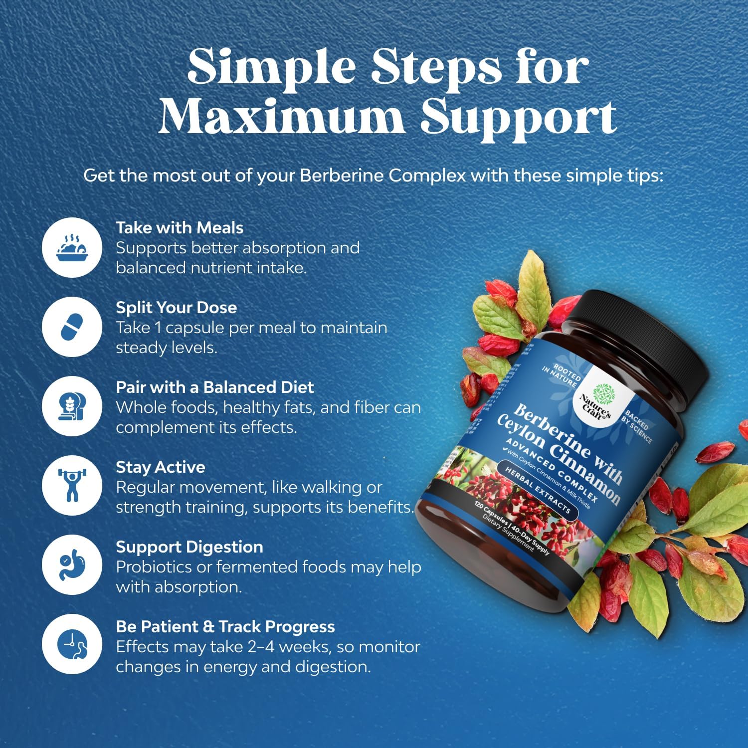 1200mg Berberine Plus Complex with Ceylon Cinnamon and Milk Thistle - Heart Health and Sugar Support - 120 Capsules