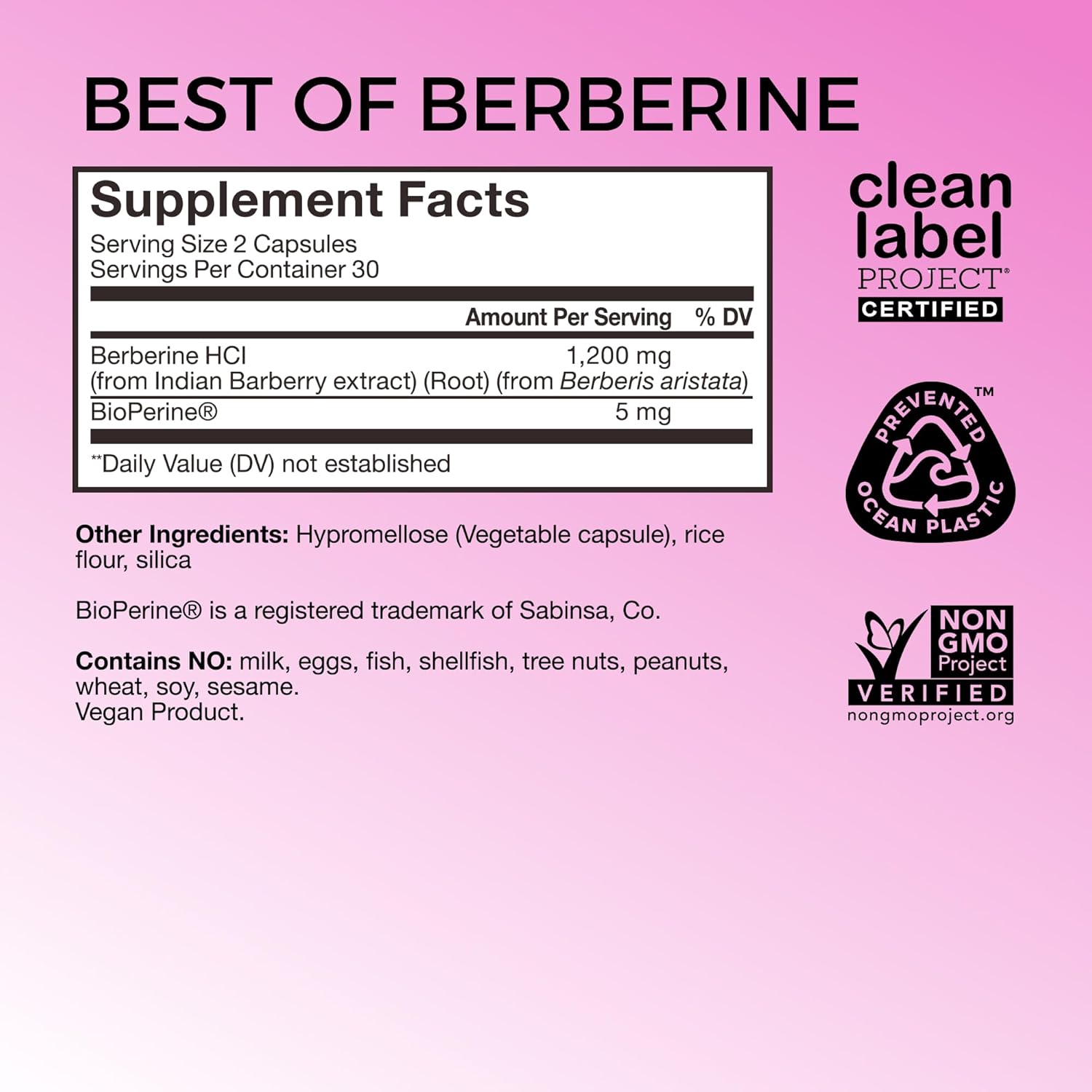 1200mg Berberine Supplement with BioPerine for Metabolic Wellness - Enhanced Potency (60 Capsules)