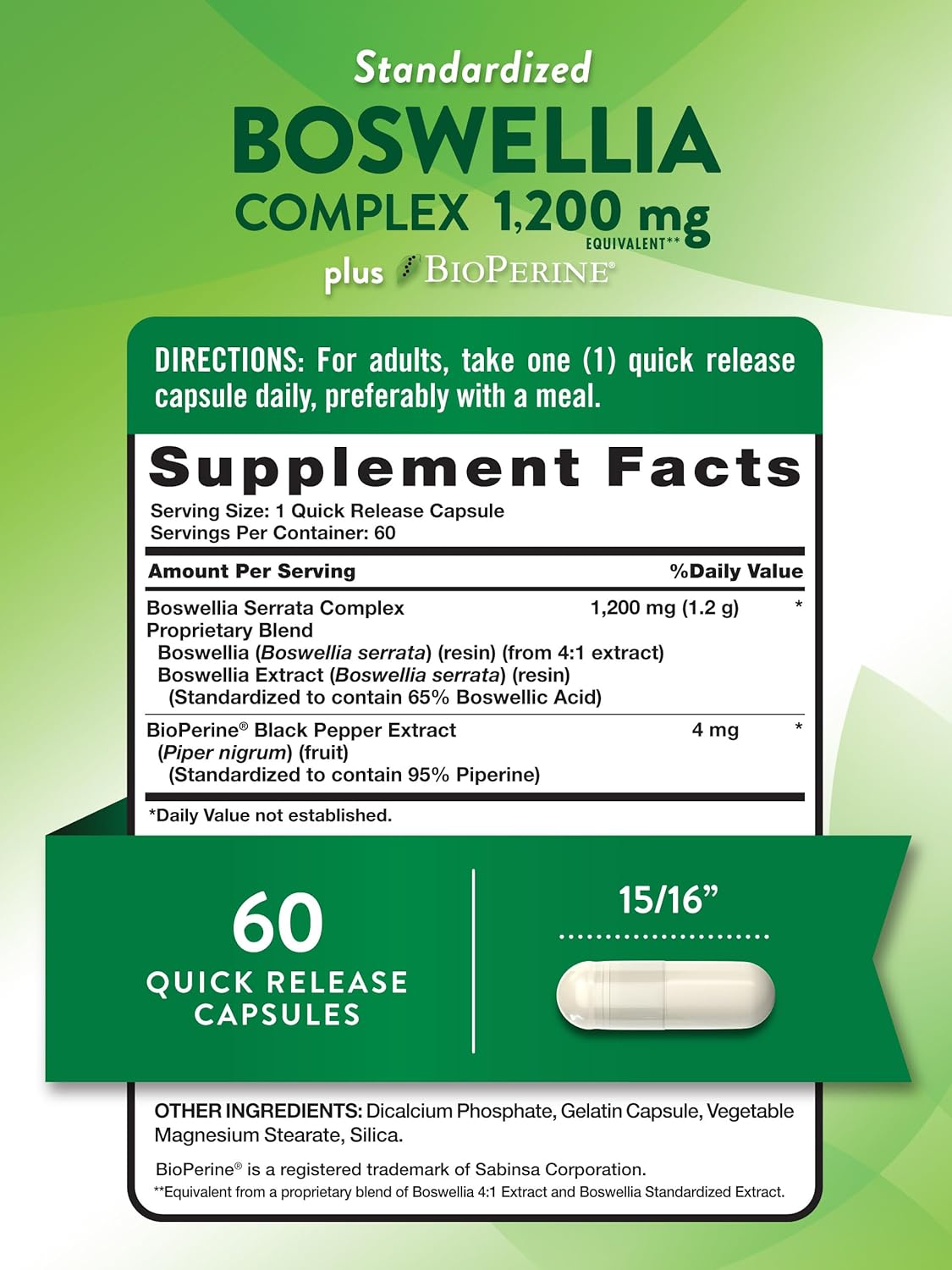 1200mg Boswellia Complex Capsules with BioPerine - Non-GMO & Gluten Free Supplement