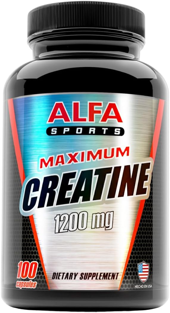 1200mg Creatine Monohydrate Capsules for Muscle Mass Growth and Recovery - ALFA VITAMINS, 100 Count