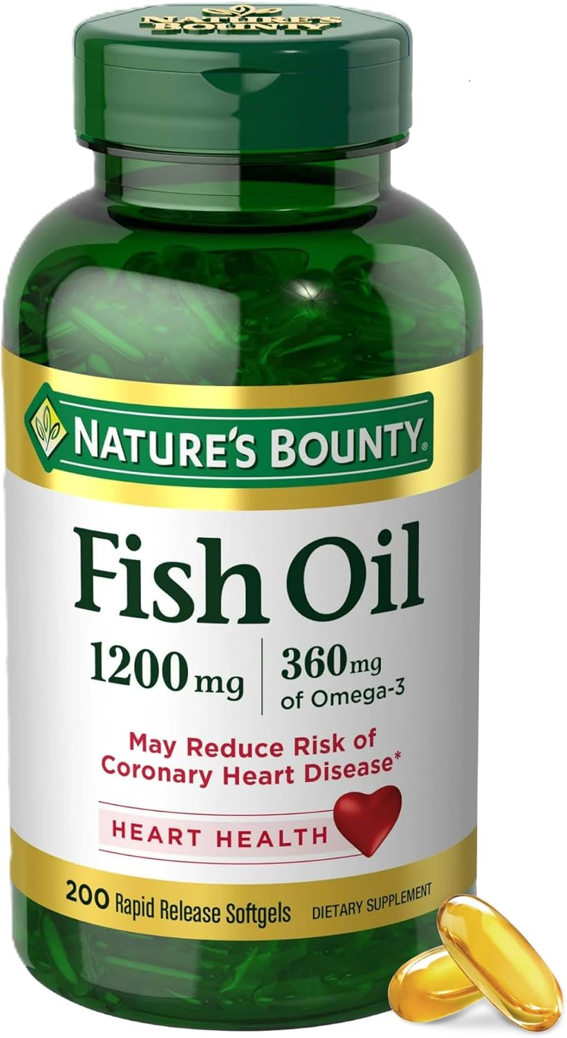 1200mg Fish Oil Softgels for Heart Health - 200 Ct, 360mg Omega-3, Rapid Release Formula