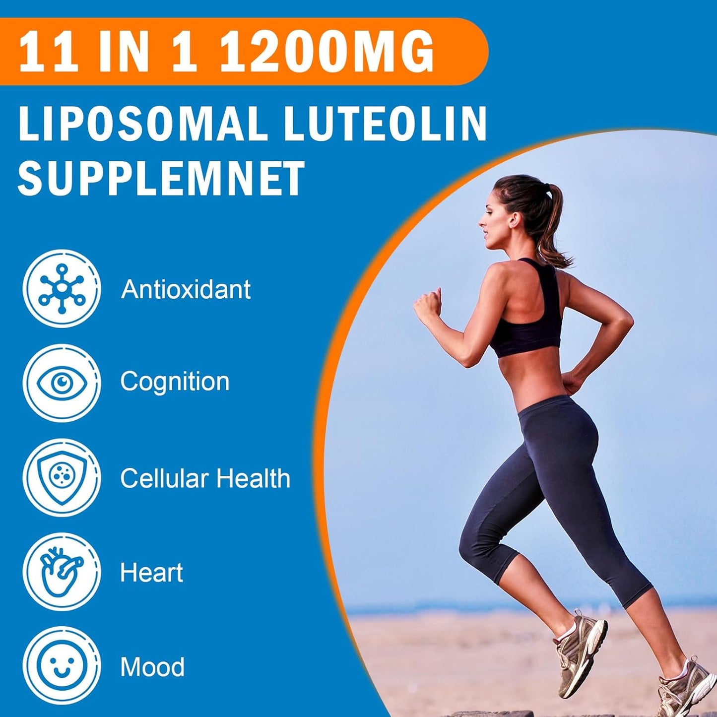 1200MG Liposomal Luteolin Supplement - Maximum Absorption for Brain Health - Antioxidant Boost - 180 Capsules