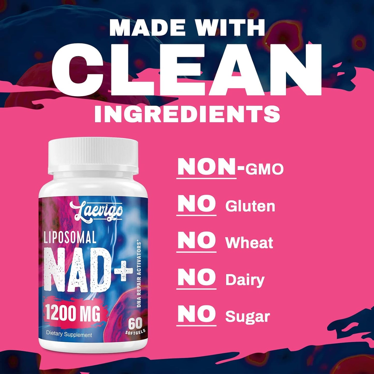 1200mg Liposomal NAD+ Supplement for Enhanced Absorption and Energy Support - 60 Softgels