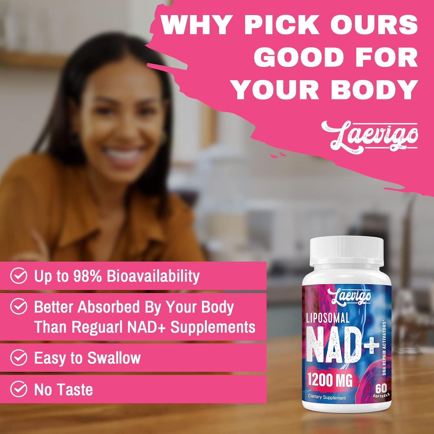 1200mg Liposomal NAD+ Supplement for Enhanced Absorption and Energy Support - 60 Softgels
