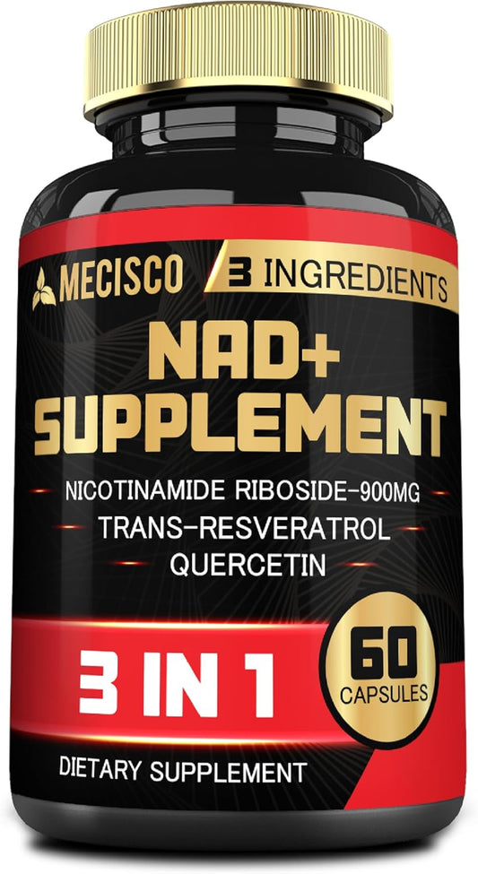 1200mg Mecisco NAD+ Supplement with Trans Resveratrol & Quercetin - Cellular, Immune, Aging Support - 60 Capsules