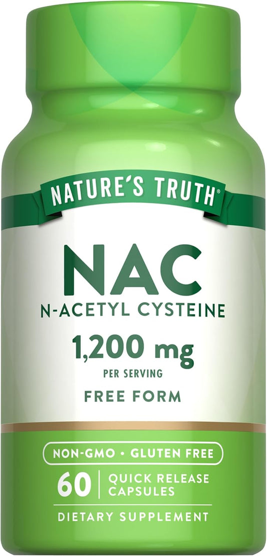 1200mg NAC Supplement | 60 Capsules | Free Form Amino Acid | Non-GMO & Gluten Free | N Acetyl Cysteine