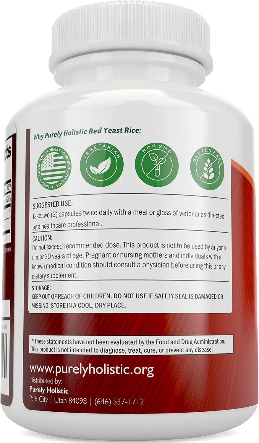1200mg Red Yeast Rice with CoQ10 & Niacin Capsules - 120 Vegetarian, Non-Irradiated, Citrinin-Free