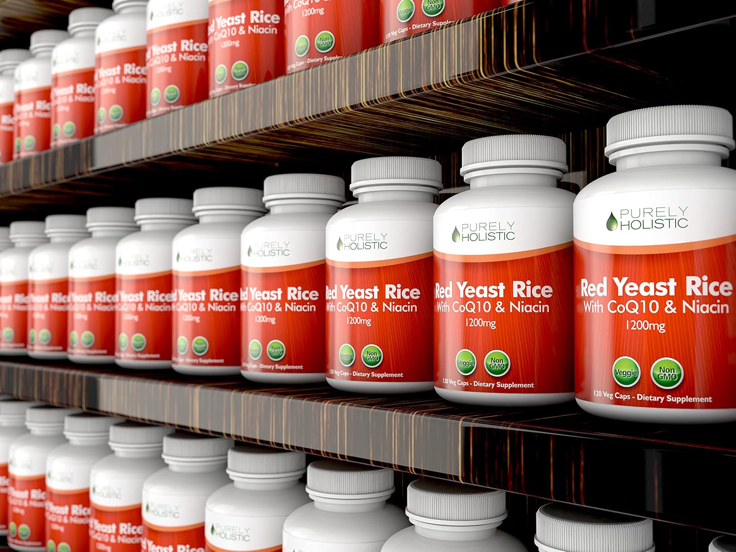 1200mg Red Yeast Rice with CoQ10 & Niacin Capsules - 120 Vegetarian, Non-Irradiated, Citrinin-Free