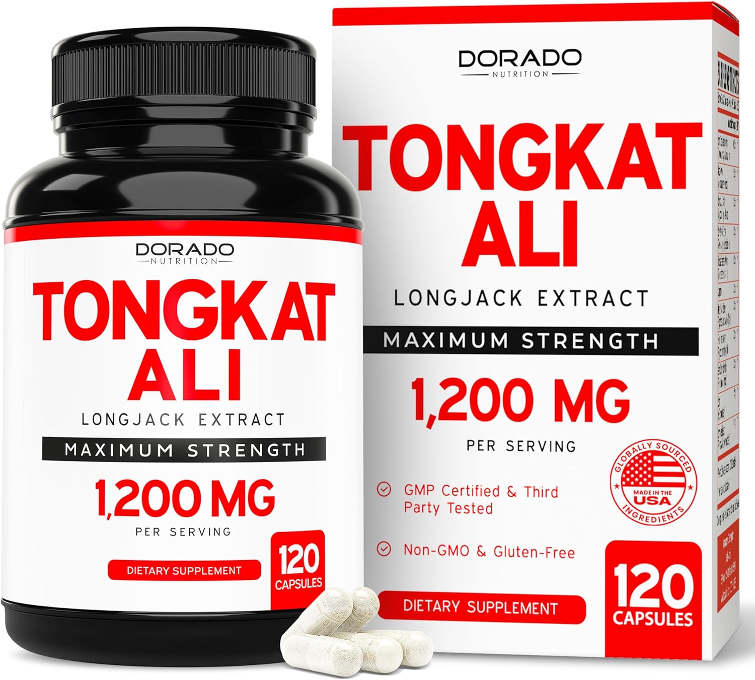 1200mg Tongkat Ali Extract for Men's Health & Vitality - 120 Capsules, Third Party Tested - Non-GMO & USA Made