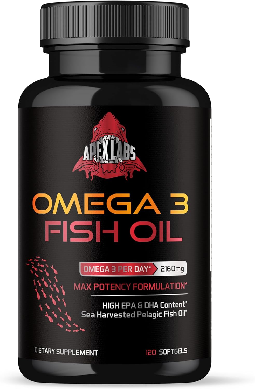 1200mg Triple Strength Omega 3 Fish Oil Supplement from Wild Alaska Pollock - Burpless, High EPA & DHA - 120 Softgels