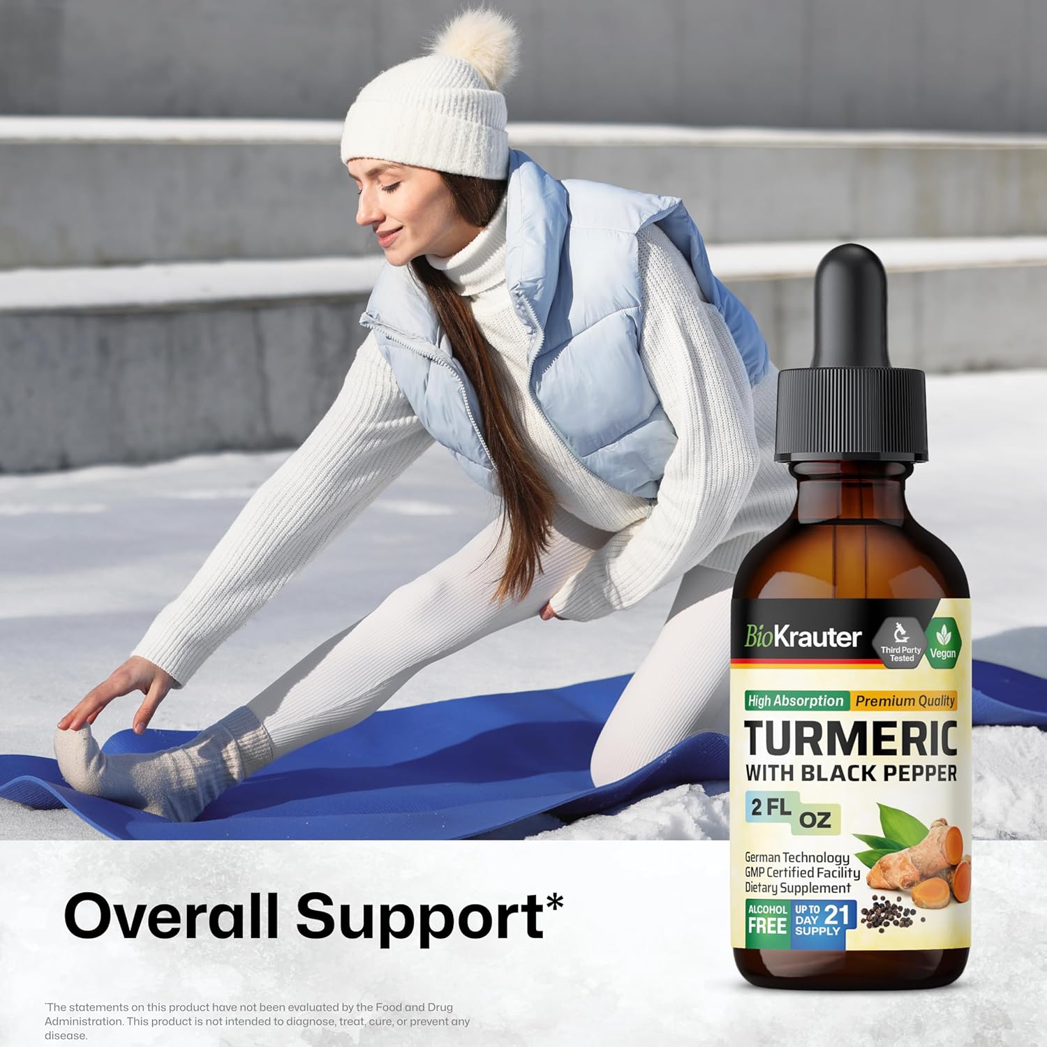 1200mg Turmeric Curcumin Tincture with Black Pepper Extract - Vegan Drops - Alcohol-Free - 2 Fl.Oz.