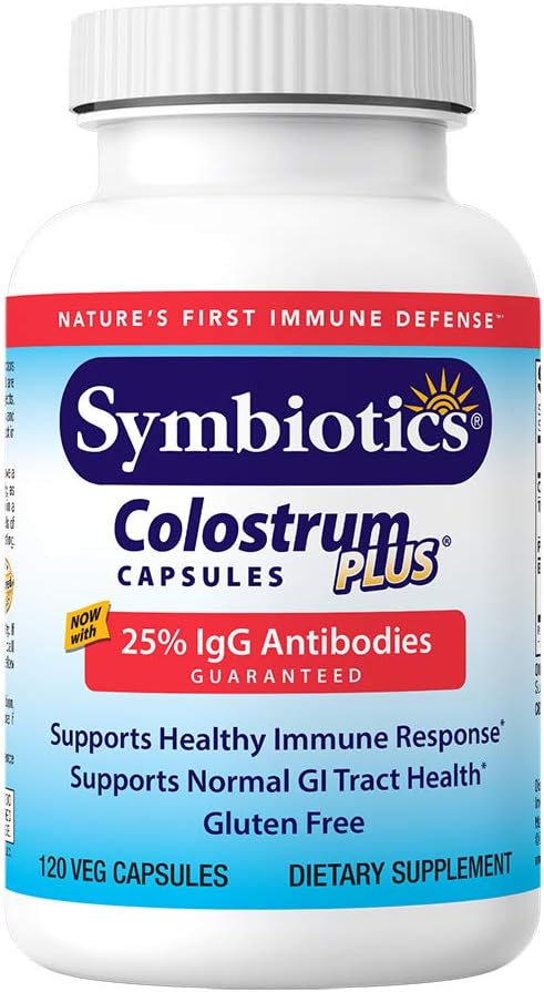 120ct Symbiotics Colostrum Vegetable Capsules - Boost Immunity with Lactoferrin & Immunoglobulin - Gluten Free Colostrum Protein Supplement