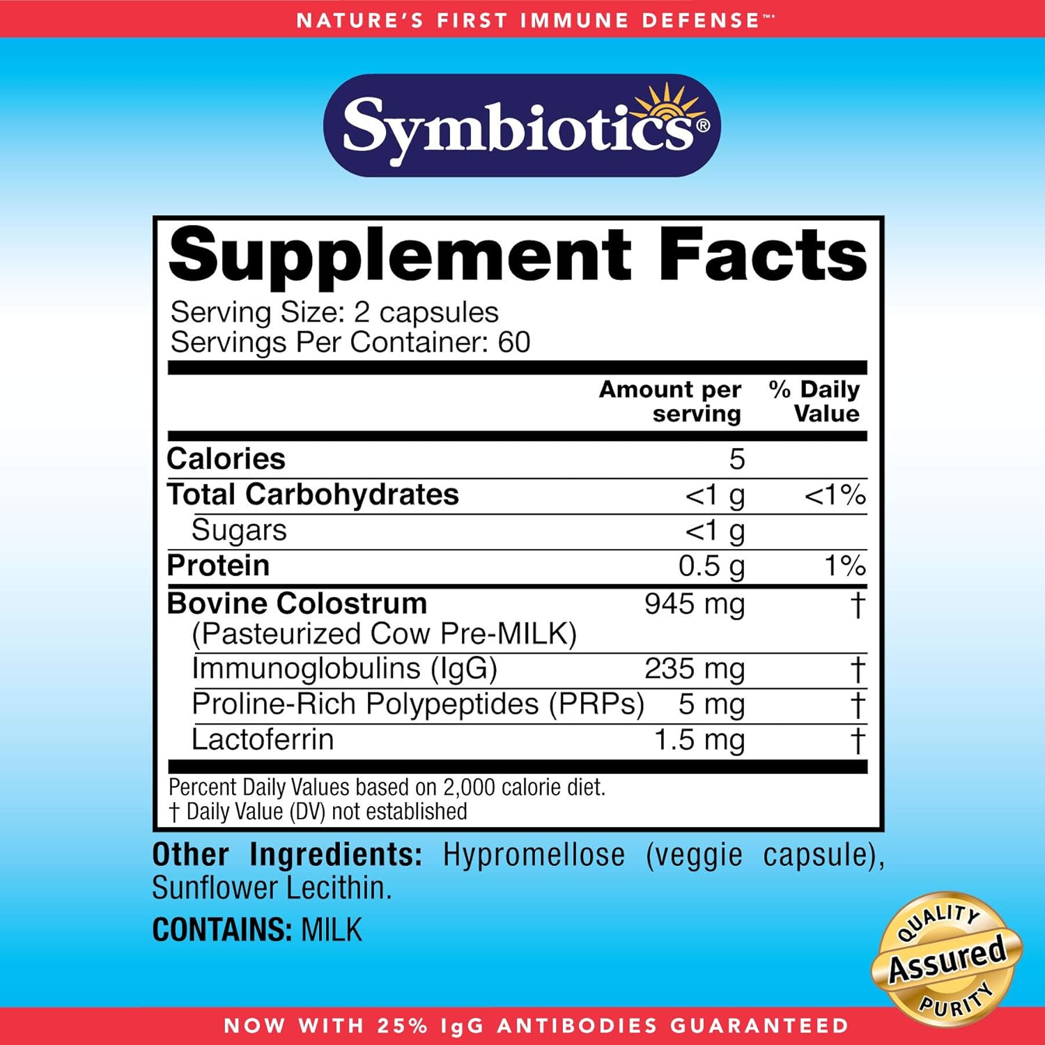 120ct Symbiotics Colostrum Vegetable Capsules - Boost Immunity with Lactoferrin & Immunoglobulin - Gluten Free Colostrum Protein Supplement