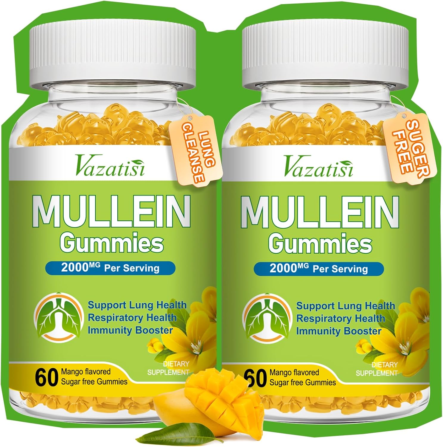 120ct Vazatisi Mullein Gummies with Bromelain, Quercetin, Pine Bark Extract for Lung Cleanse & Healthy Breathing