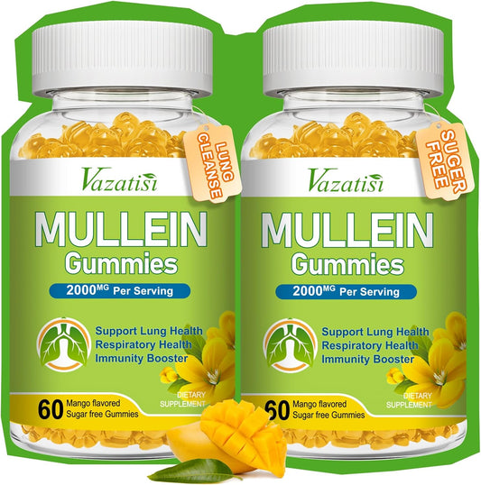 120ct Vazatisi Mullein Gummies with Bromelain, Quercetin, Pine Bark Extract for Lung Cleanse & Healthy Breathing
