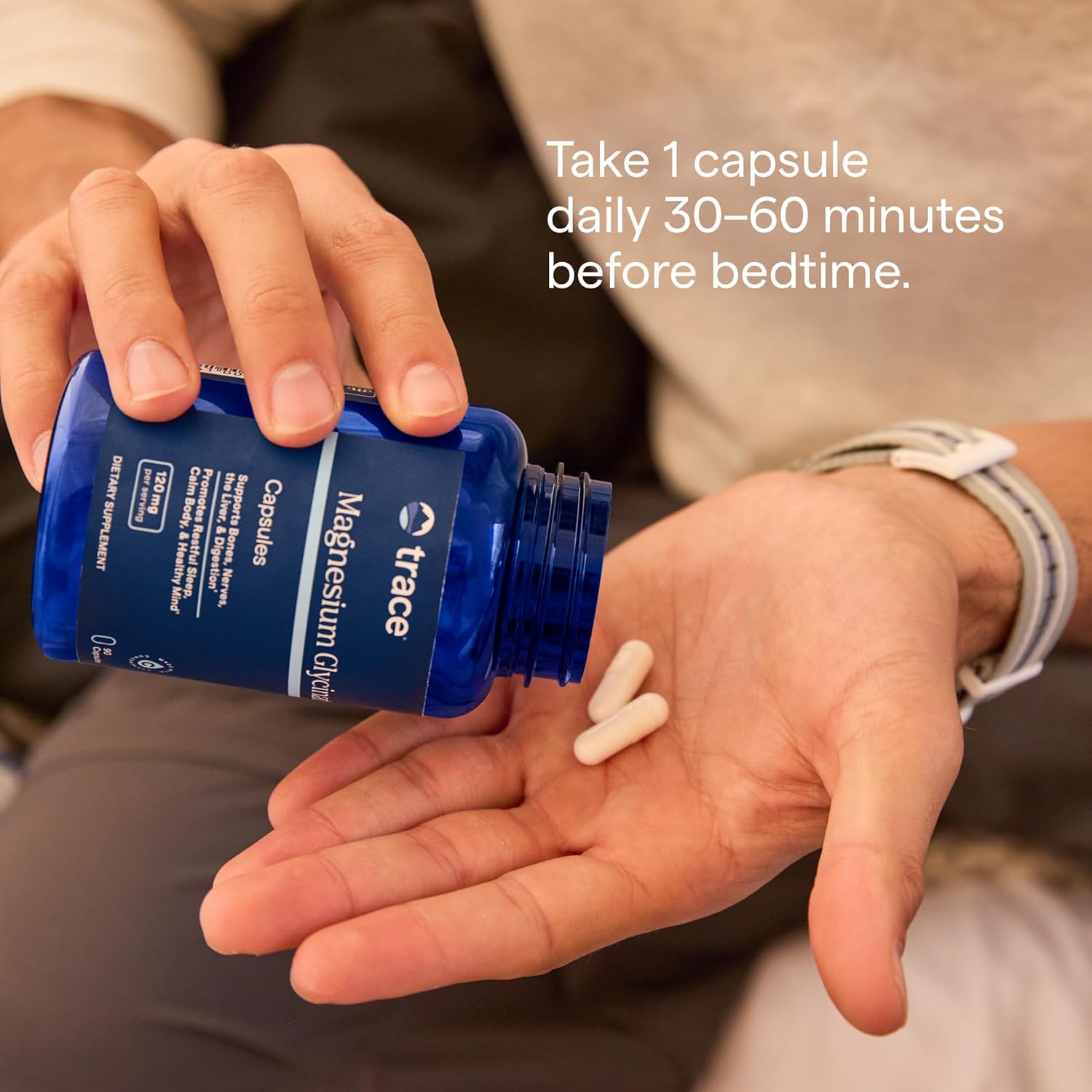 120mg Trace Minerals Magnesium Glycinate Capsules - Supports Bone Strength, Muscle Function, Healthy Sleep & Nerve Health - 90 Servings