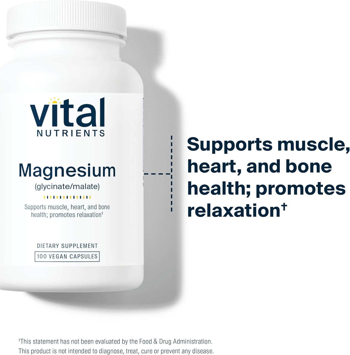 120mg Vegan Magnesium Glycinate + Malate Supplement for Muscle, Heart, Bone Support* | Promotes Relaxation | 100 Capsules