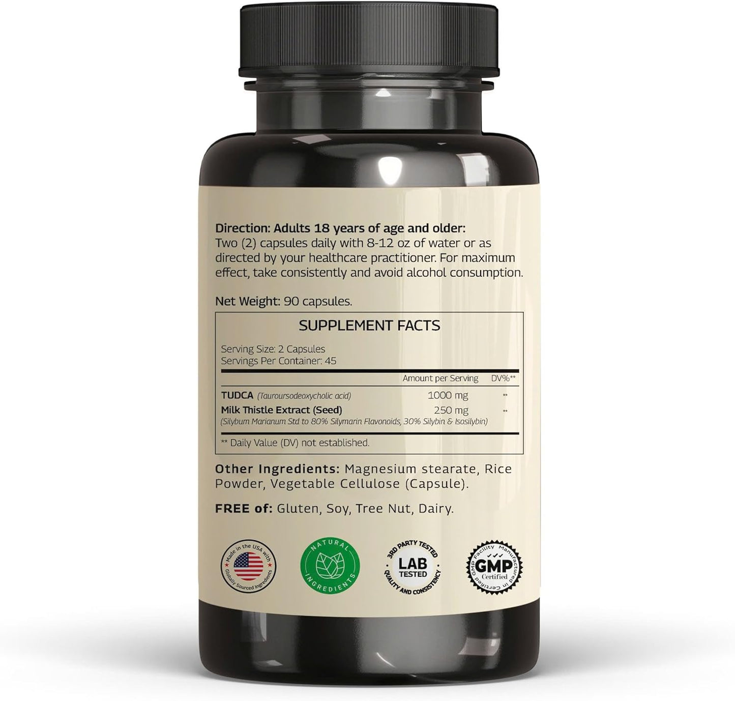 1250mg Tudca Milk Thistle Liver Support Capsules - USA Made and Tested Liver Health Supplement with Gallbladder Support - 90 Capsules