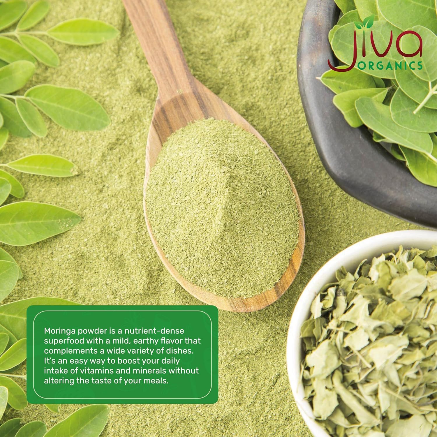 1.25LB Bulk Bag of Jiva Organics Moringa Powder - Organic Moringa Oleifera Leaf Powder for Immune Support and Healthy Hair - Superfoods for Moringa Tea and Drinks - Vegan and India Grown