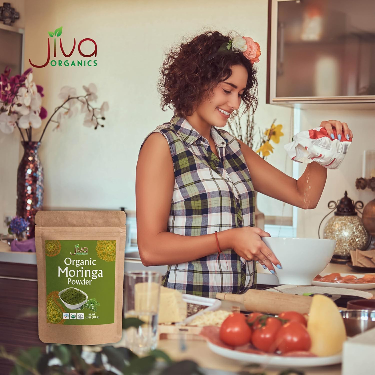 1.25LB Bulk Bag of Jiva Organics Moringa Powder - Organic Moringa Oleifera Leaf Powder for Immune Support and Healthy Hair - Superfoods for Moringa Tea and Drinks - Vegan and India Grown
