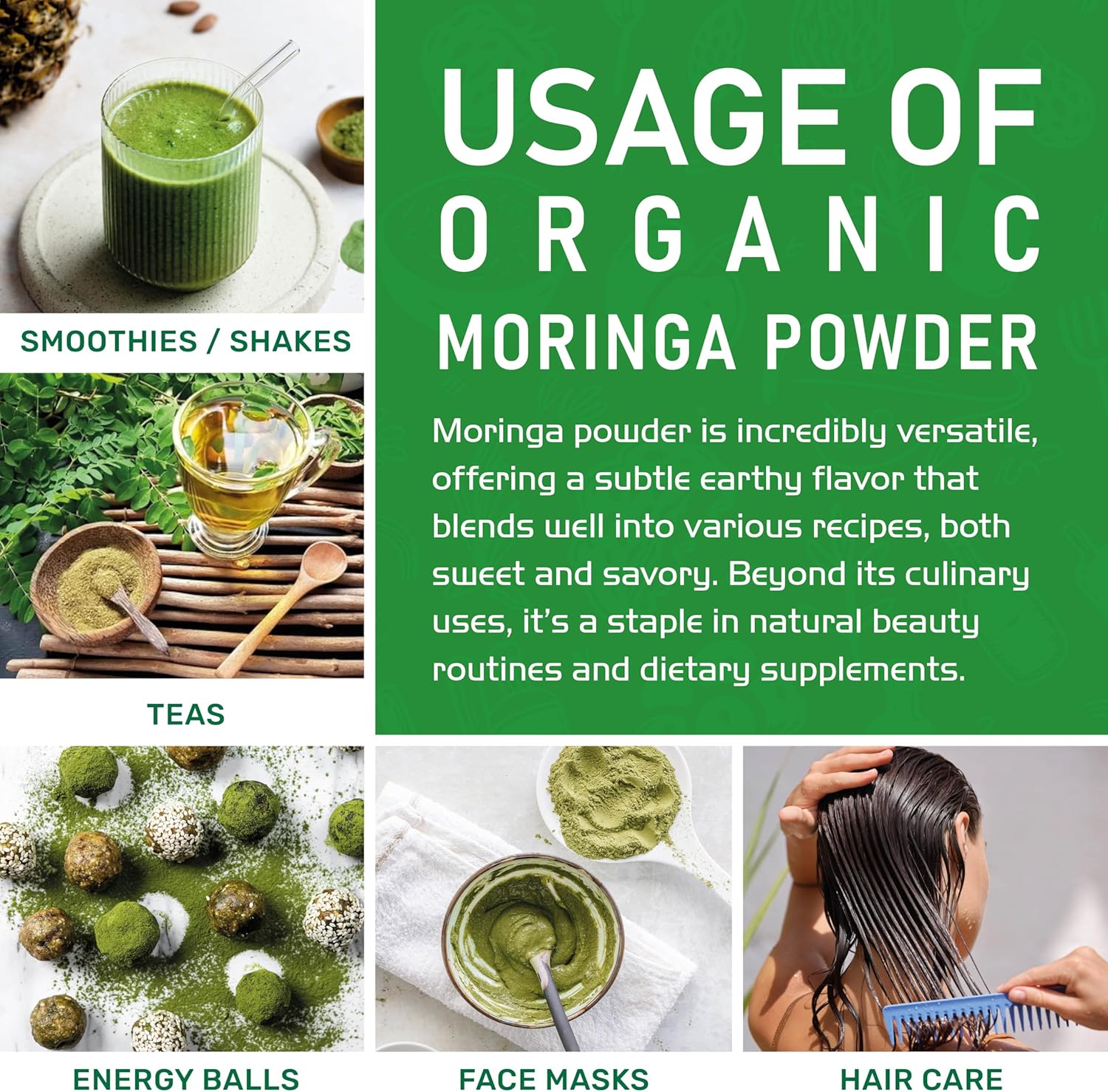 1.25LB Bulk Bag of Jiva Organics Moringa Powder - Organic Moringa Oleifera Leaf Powder for Immune Support and Healthy Hair - Superfoods for Moringa Tea and Drinks - Vegan and India Grown