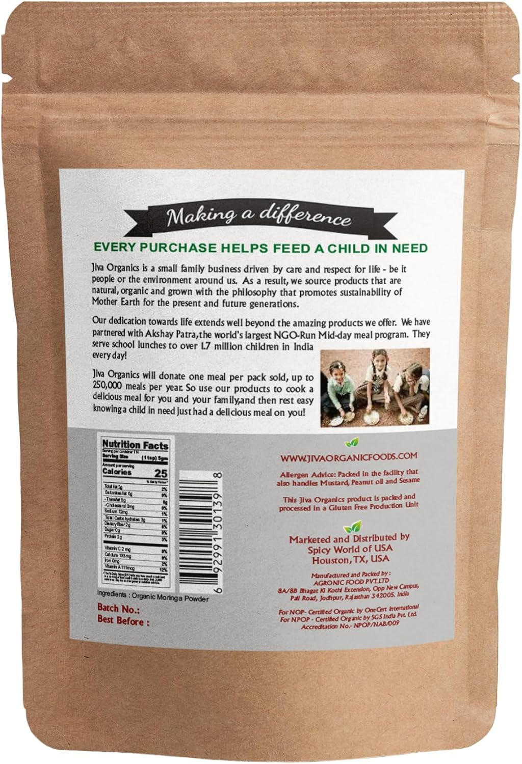 1.25LB Bulk Bag of Jiva Organics Moringa Powder - Organic Moringa Oleifera Leaf Powder for Immune Support and Healthy Hair - Superfoods for Moringa Tea and Drinks - Vegan and India Grown
