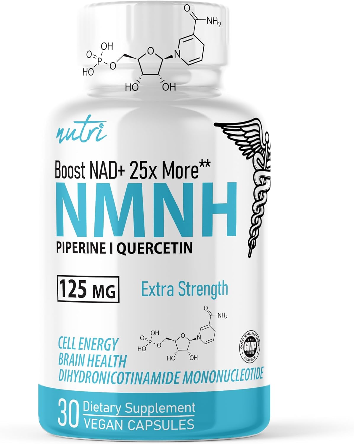 125mg NMN Supplement - Boost NAD+ Levels by 10x - Dihydronicotinamide Mononucleotide - 30 Servings