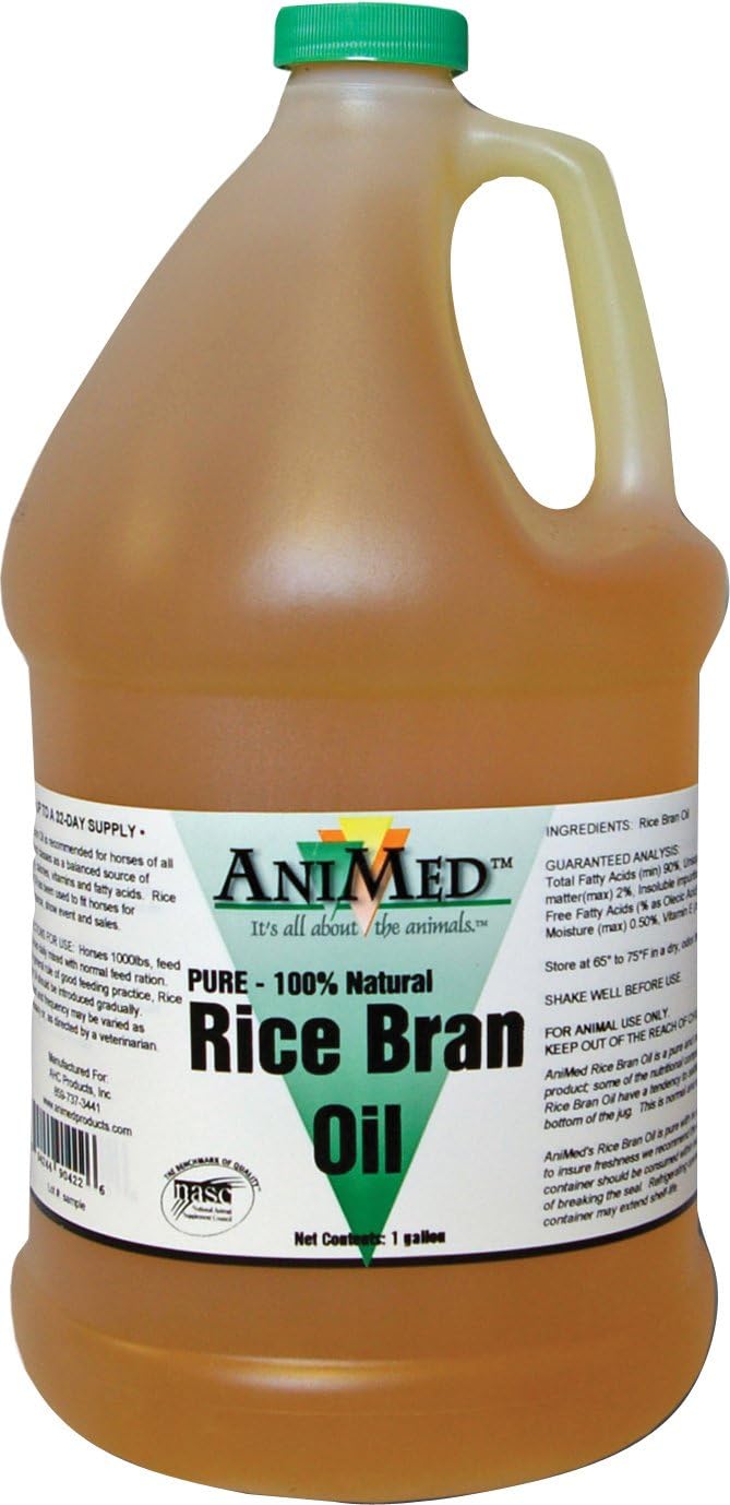 128 oz AniMed Rice Bran Oil - Cold Pressed Supplement for Horses, Dogs, and Livestock - Rich in Omega-3 and Omega-6 Fatty Acids