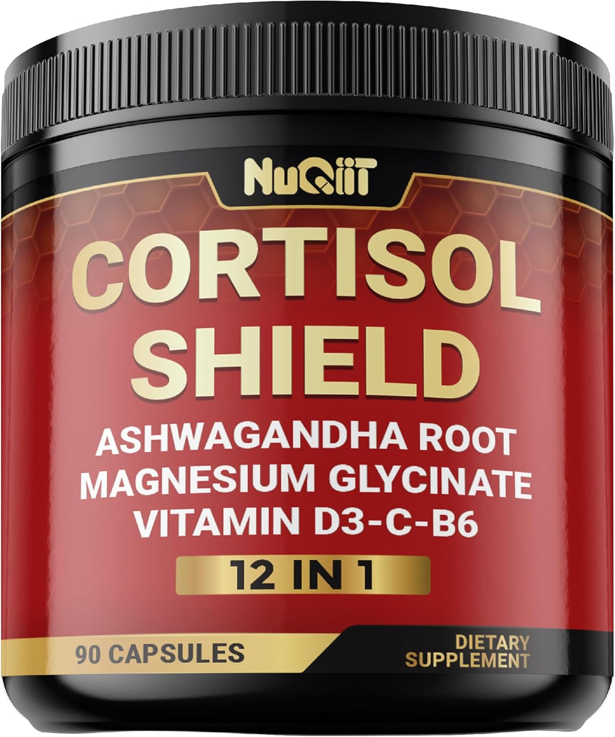 12in1 Cortisol Shield Supplement with Ashwagandha, Magnesium, and 10 Other Ingredients - 90 Capsules