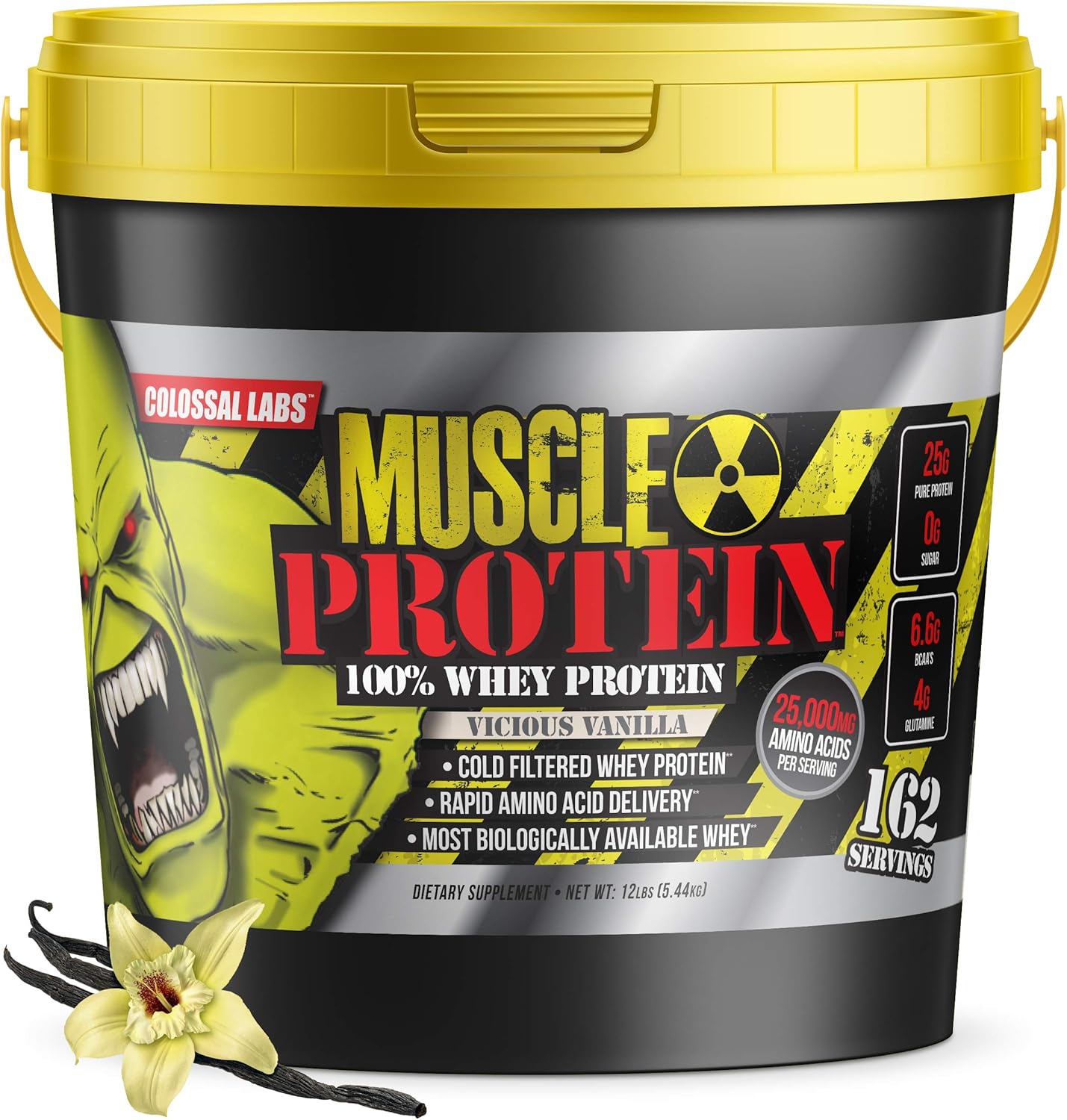 12lb COLOSSAL LABS Whey Protein Blend - Vicious Vanilla, Cold Filtered, 25g Protein, 6.6g BCAAs - Pack of 1