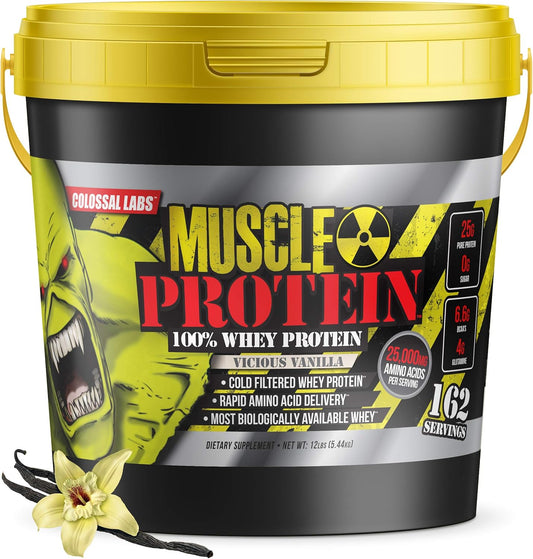 12lb COLOSSAL LABS Whey Protein Blend - Vicious Vanilla, Cold Filtered, 25g Protein, 6.6g BCAAs - Pack of 1