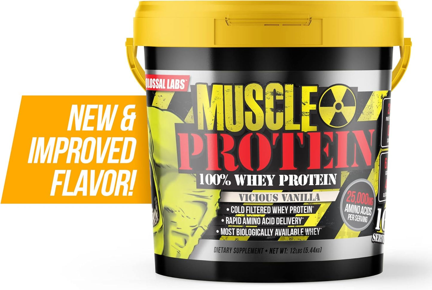 12lb COLOSSAL LABS Whey Protein Blend - Vicious Vanilla, Cold Filtered, 25g Protein, 6.6g BCAAs - Pack of 1
