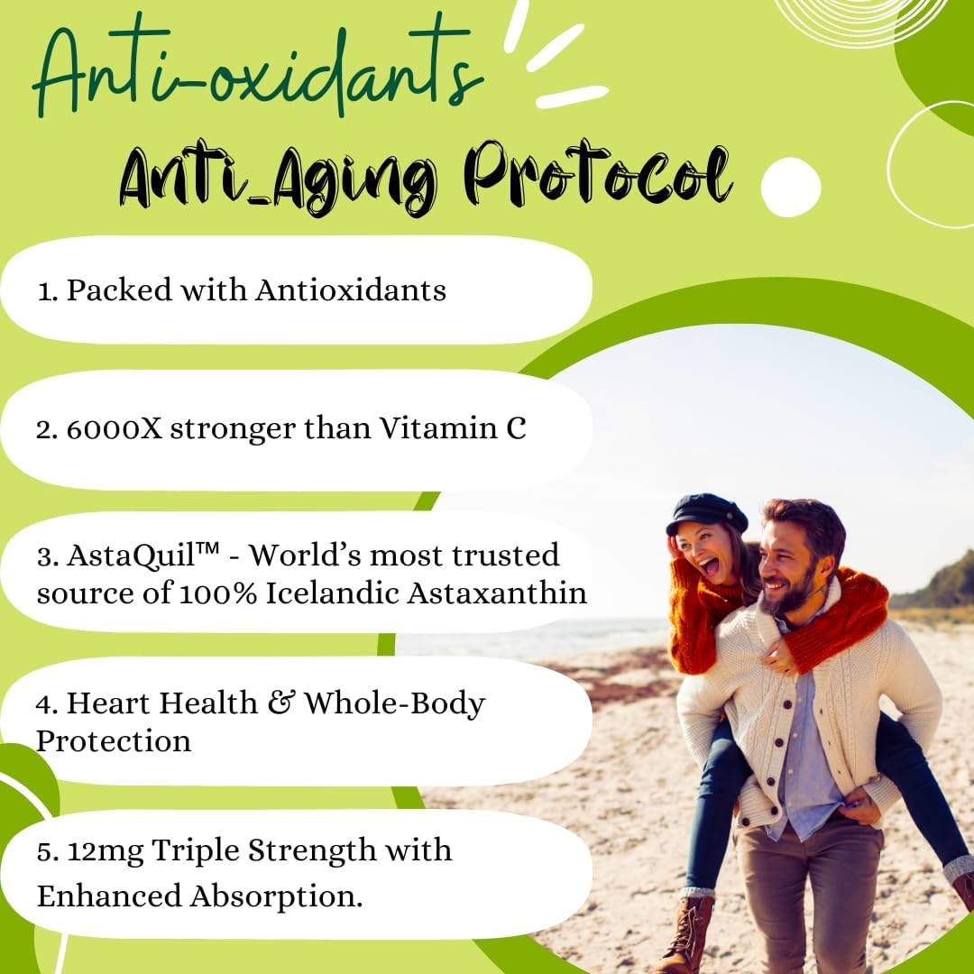 12mg AstaQuil™ Astaxanthin Softgels with Coconut Oil for Enhanced Absorption - Advanced Triple Strength Formula for Eye, Joint, & Heart Health
