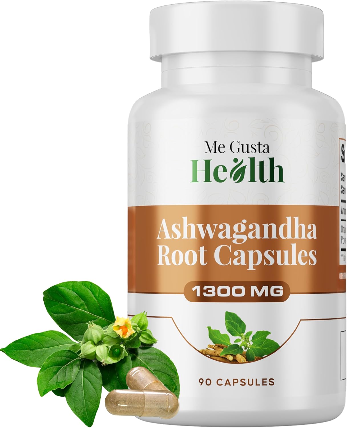 1300mg Ashwagandha Root Powder Capsules for Metabolism, Immune & Mood Support - 90 Capsules