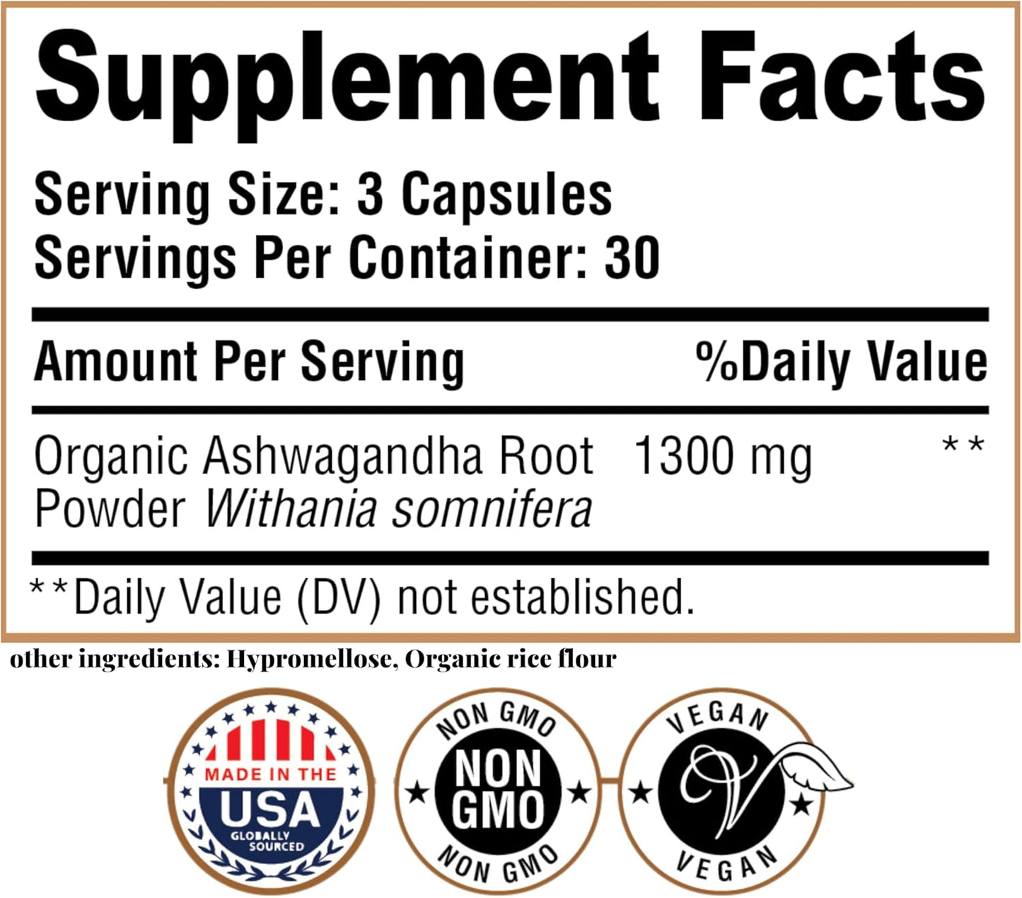 1300mg Ashwagandha Root Powder Capsules for Metabolism, Immune & Mood Support - 90 Capsules