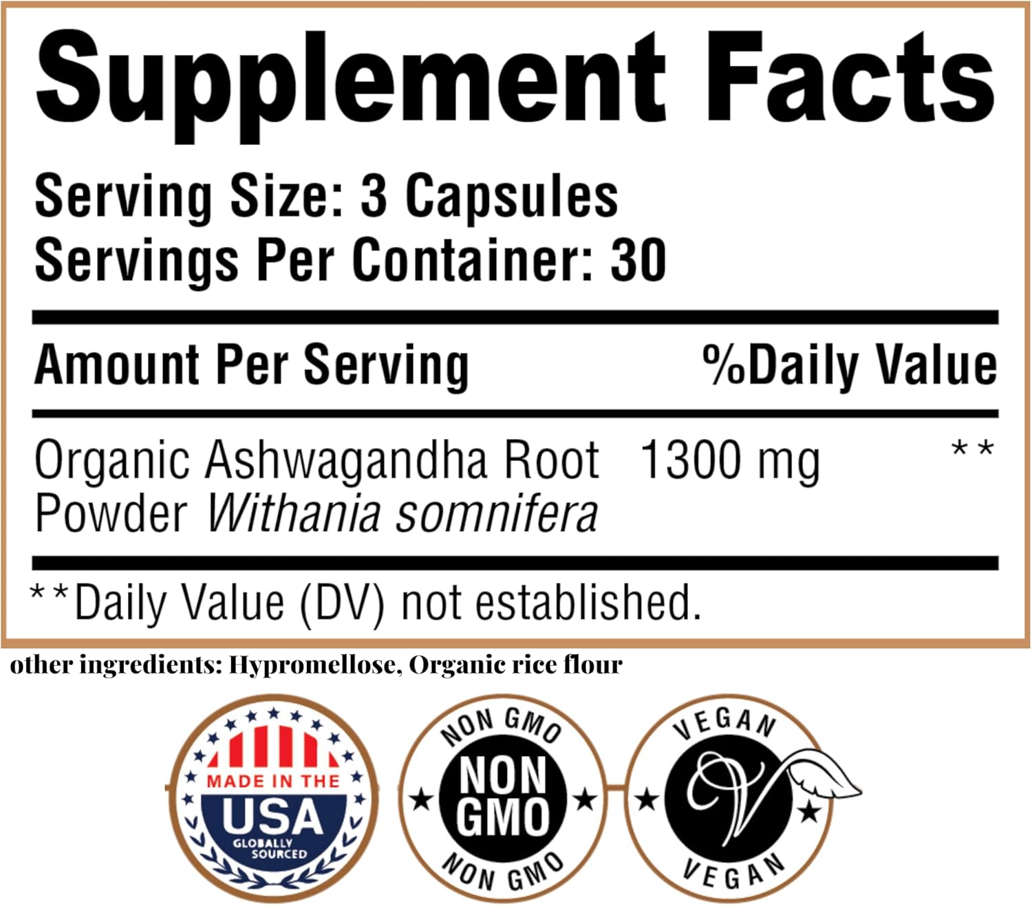 1300mg Ashwagandha Root Powder Capsules for Metabolism, Immune & Mood Support - 90 Capsules